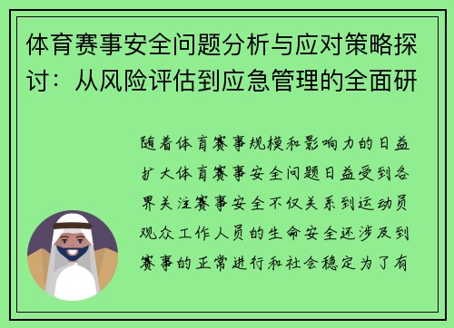 体育赛事安全问题分析与应对策略探讨：从风险评估到应急管理的全面研究